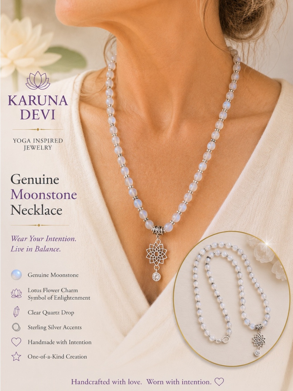Moonstone Genuine Stone Handcrafted Meditation 🧘 Necklace